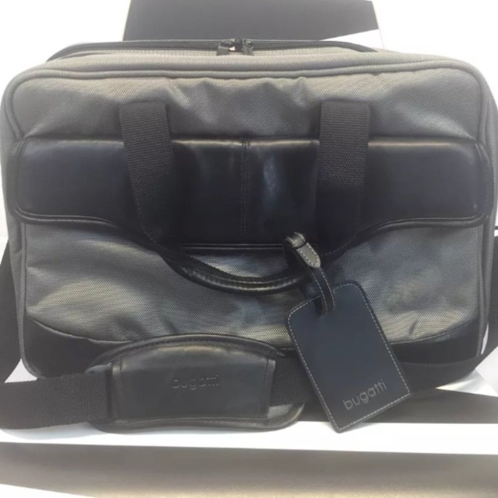 Bugatti gray nylon black leather messenger bag